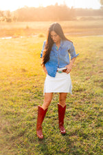 Load image into Gallery viewer, SHORT FRINGE SKIRT: LEATHER
